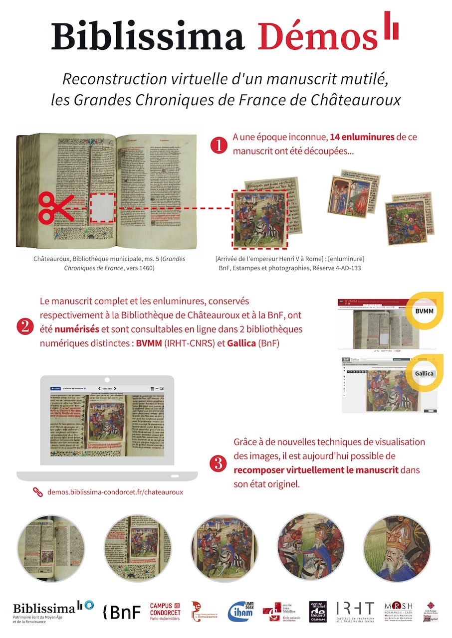 Biblissima Démos : Reconstruction virtuelle d'un manuscrit mutilé, les Grandes Chroniques de France de Châteauroux